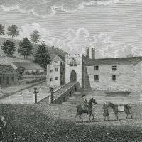 Horsemen try their mounts in the grounds of Himley, Staffordshire, the seat of Viscount Dudley & Ward. Engraving, 1735